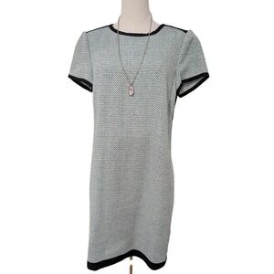 NWT Banana Republic Blue/Black Ribbon Shift Lined Dress Black Trim Size 10